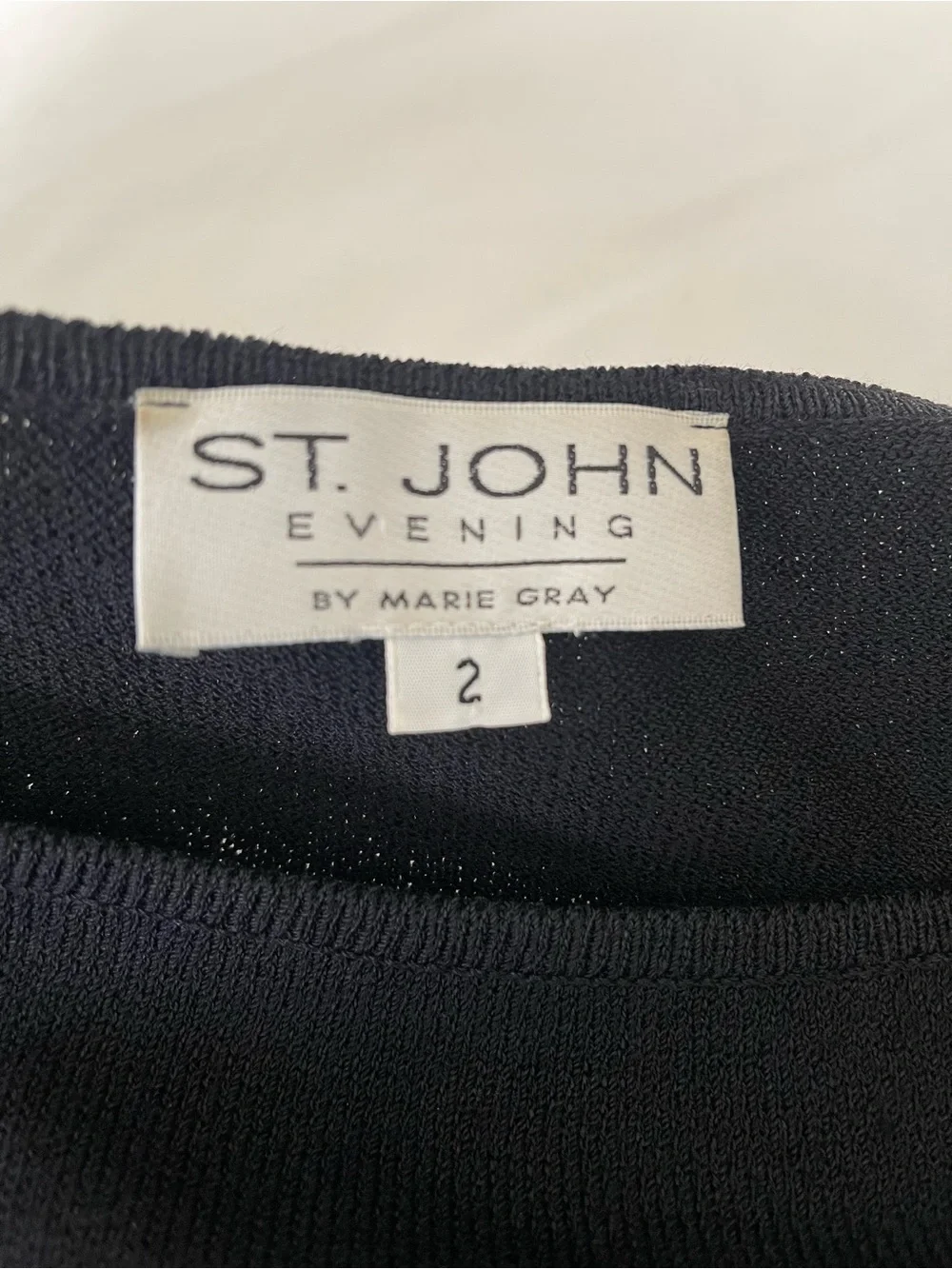 St. John Evening Black Santana Knit Dress Crystal Studded Cuff Waist Long Sleeve
